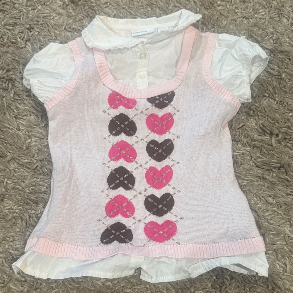 Girls grendog Pink and Brown Heart Pattern Kids Top size 4t used once